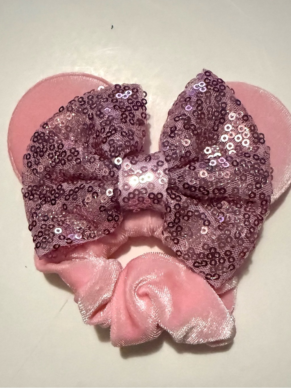 Pink Sequin Bow Kids Hair Scrunchie with Ears
